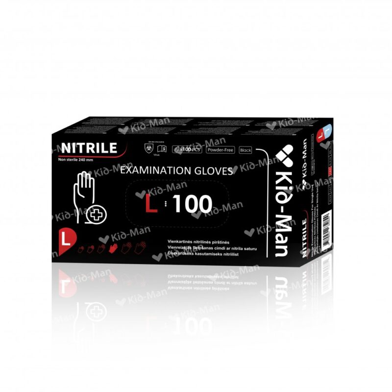 BLACK DISPOSABLE NITRILE GLOVES, SIZE L PACK OF 100 PCS